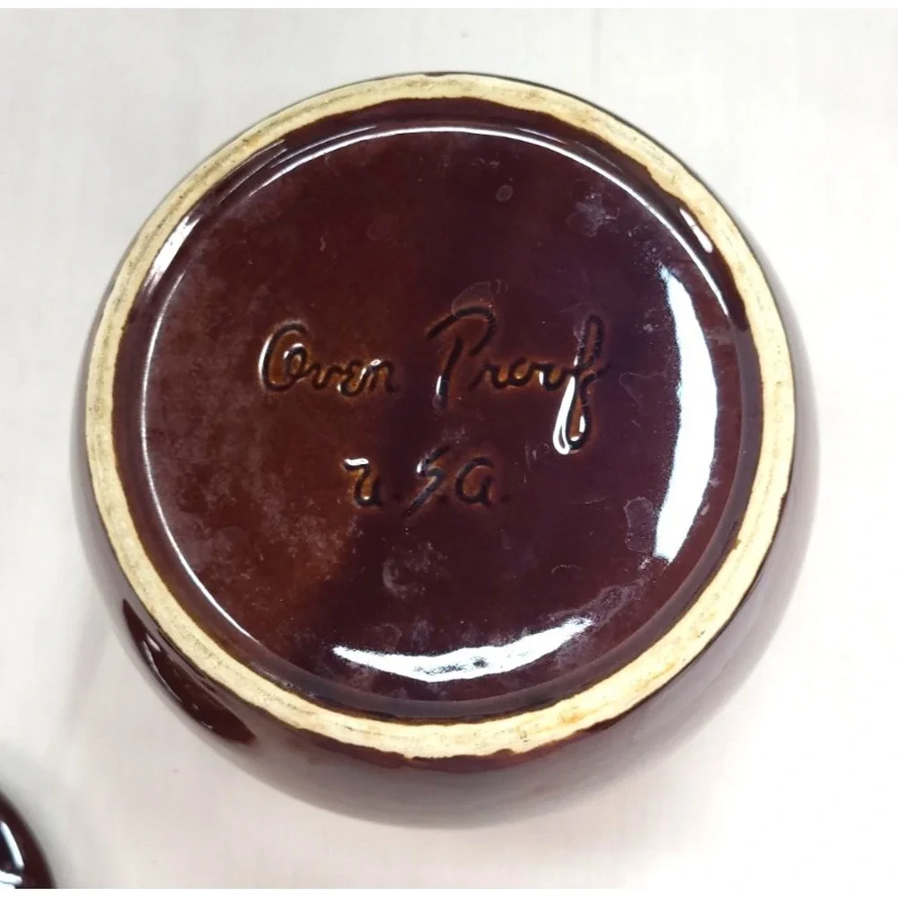 Vintage Hull Pottery Bean Pot Brown Drip Glaze Oven Proof with Lid Cookie Jar